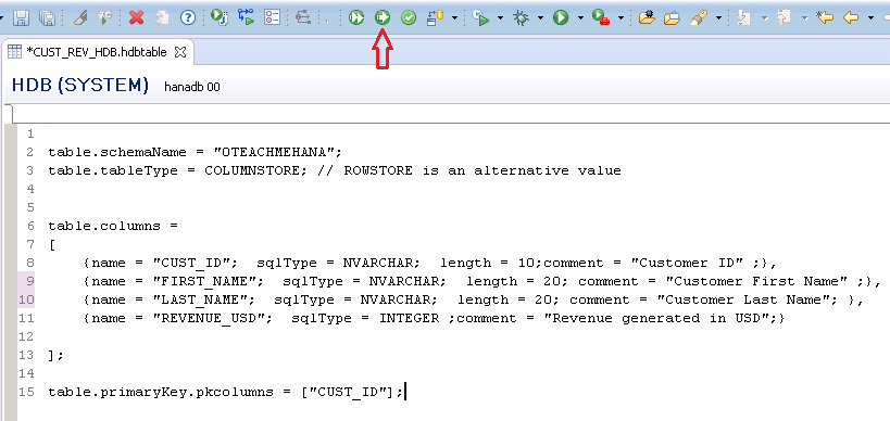 SAP HANA HDB TABLE HDBTABLE CREATE HDB TABLE