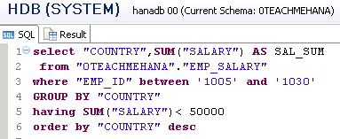 SAP HANA SQL SCRIPT GROUP BY IN BETWEEN ORDER BY CLAUSE