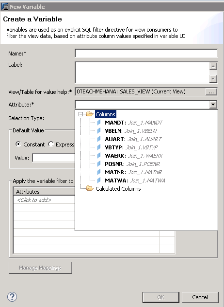 SAP HANA VARIABLES IN GRAPHICAL VIEW