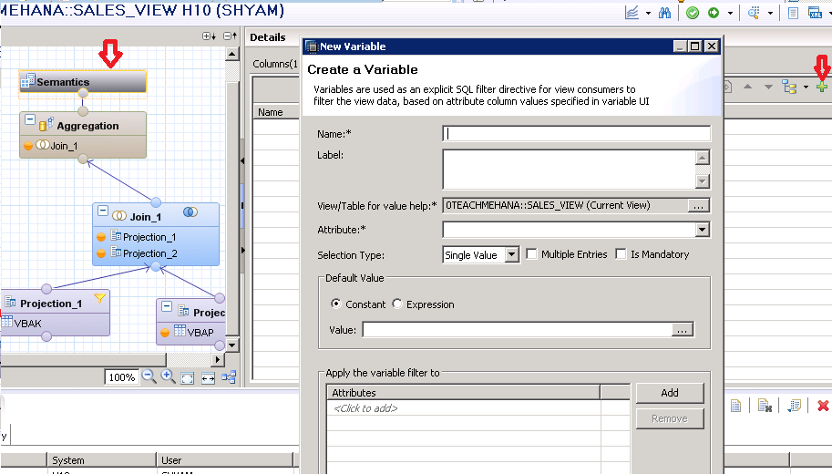 SAP HANA VARIABLES IN GRAPHICAL VIEW