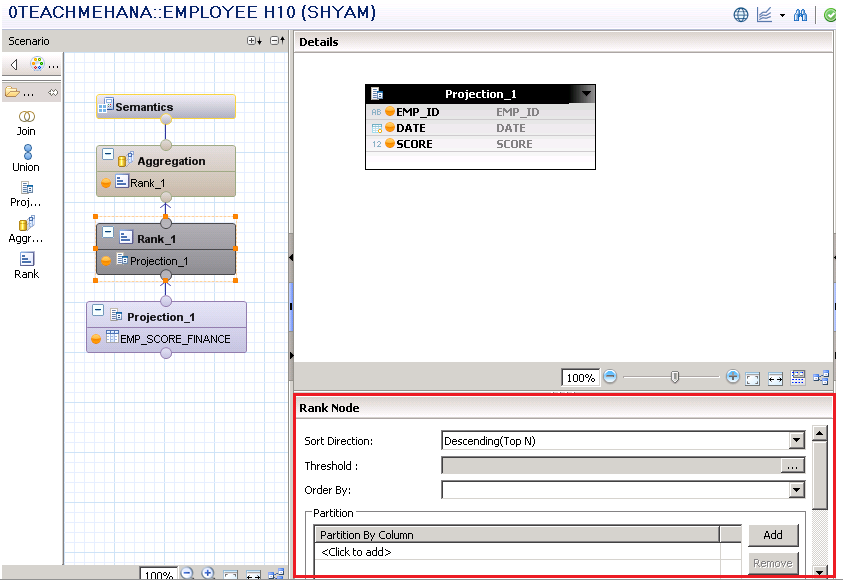 Rank function in sap hana calculation view