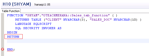 SAP HANA Table functions