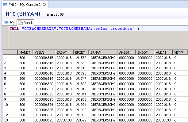 SAP HANA Stored Procedure