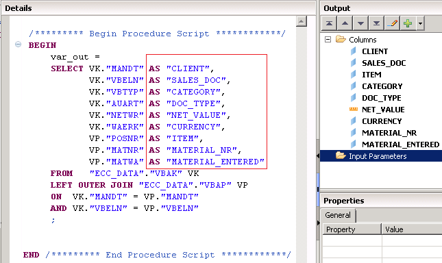 SAP HANA Scripted calculation view SQL Script
