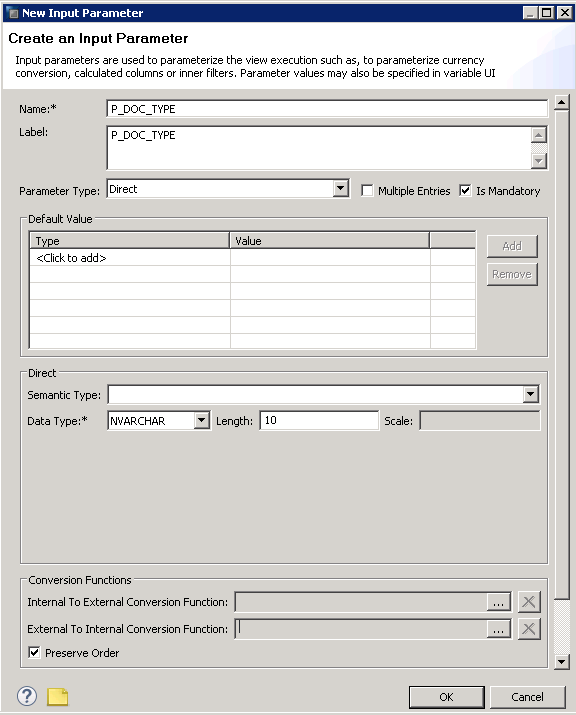 SAP HANA Scripted Calculation View input parameters