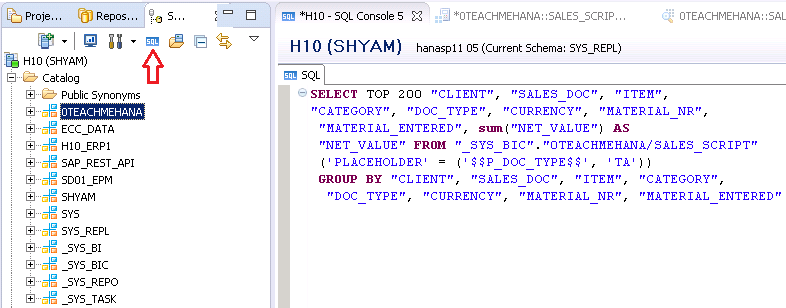 sap hana scripted calculation view execution