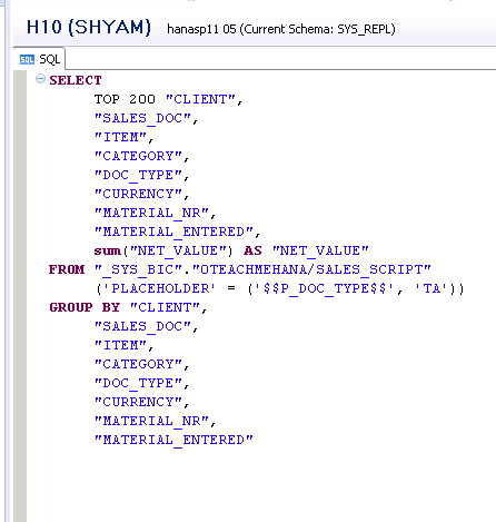 sap hana scripted calculation view execution