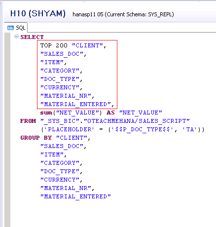 sap hana scripted calculation view execution
